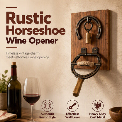 Vintage Wall-Mounted Horseshoe Wine Opener – Stylish, Decorative & Labor-Saving – Rustic Iron Design for Home Bar & Patio 🥂