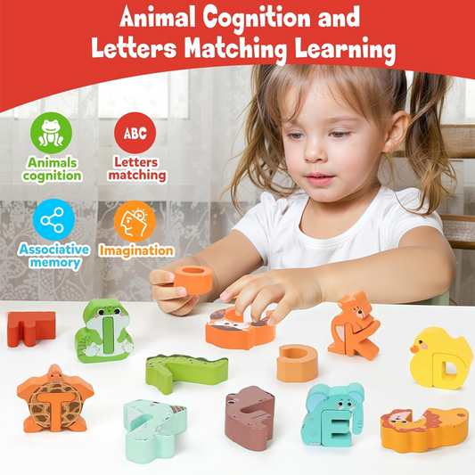 🧸 26-Piece Wooden Letter & Animal Matching Toy – Hands-On Alphabet Mastery, Vibrant Animal Illustrations & Child-Safe Design – Learning Made Fun ✨