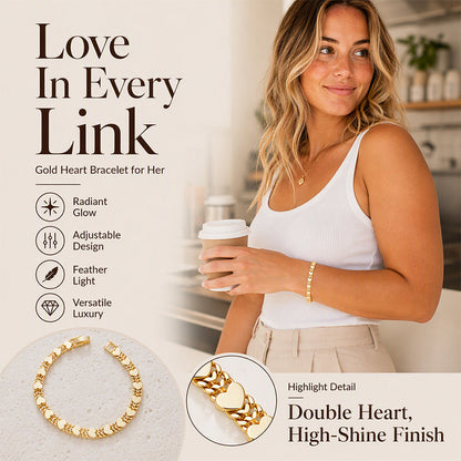 ✨ Women’s Elegant Heart Link Bracelet – Dainty Romantic Design, Adjustable Chain ✨