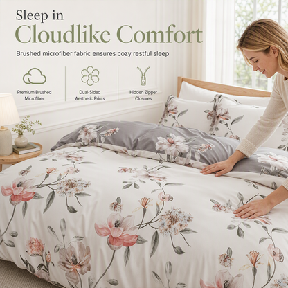 📢📢50% OFF !! ⏰All Season Brushed Floral Bedding Set 2 or 3 Piece Duvet Cover and Pillowcase Set🌿