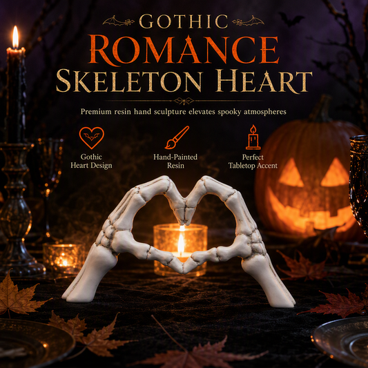 Halloween Resin Skeleton Figurine – Heart Hand Gesture, Gothic, Desktop Decor 🖤
