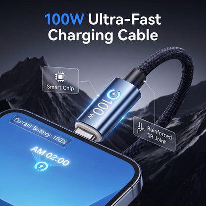 100W USB-C Fast Charging Cable – Smart Chip & Braided Design