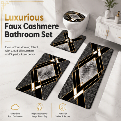✨ 4-Piece Faux Cashmere Bathroom Rug Set – Ultra-Soft Plush Underfoot, Overlock Stitched Anti-Shedding & Secure Grip – Rectangular Mat, U-Shaped Toilet Mat, Lid Cover & Runner 🧼