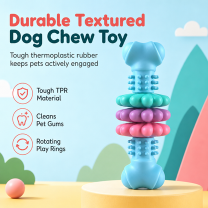 🦴 Durable Dog Chew Toy: Rotating Rings, Multi-Texture, TPR, for All Breeds, Indoor & Outdoor