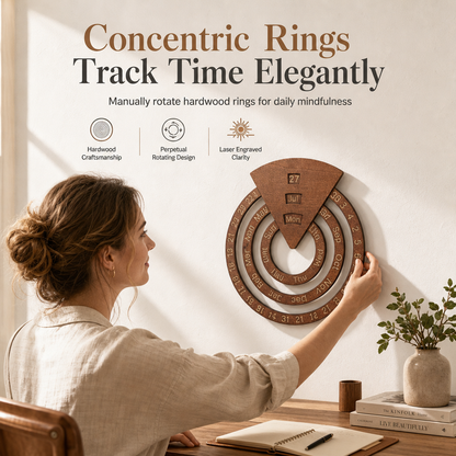 📢📢50% OFF !! ⏰Circular Wooden Rotating Perpetual Calendar Wall Hanging Decoration