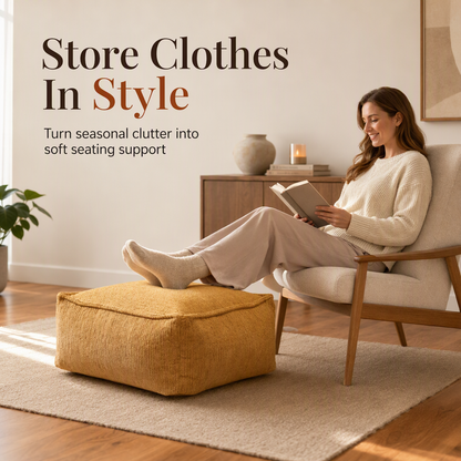 ⏰Storage Stool Cover: Fill with Clothes, 100kg Support, Wide Zipper, Washable, 45x45x23cm
