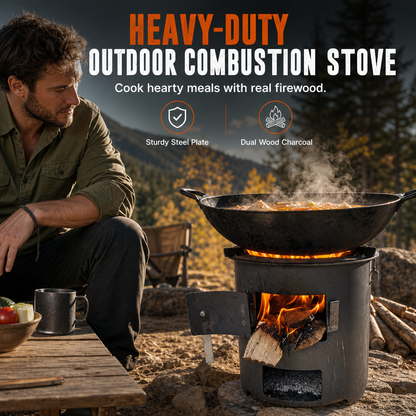 Heavy-Duty Portable Wood & Charcoal Camping Stove – High-Efficiency Bottom Draft Airflow for Smoke-Reduced Combustion, Thickened Anti-Warp Carbon Steel & Versatile 3-in-1 Boil Grill Simmer – Dual-Fuel Outdoor BBQ & Heating Burner 🪵