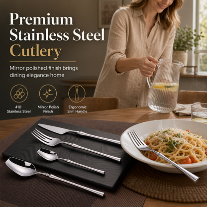 🥂304 Stainless Steel Cutlery Set – Elegant Slim-Design Knives, Forks & Spoons