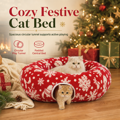 Removable and Washable Donut Cat Tunnel Bed Round Pet Nest Cushion Mat for Indoor Cats
