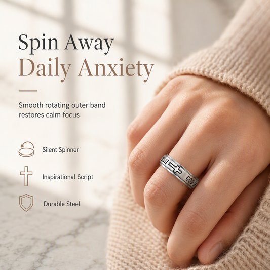 Silver Titanium Steel Spinner Ring with God Is Within Her She Will Not Fall Engraving