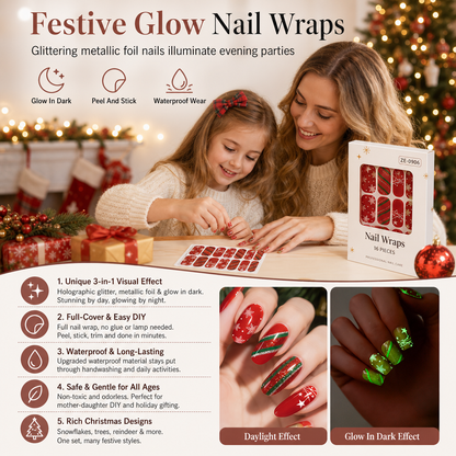 📢📢50% OFF !! ⏰ Christmas Glitter Nail Wraps – Waterproof, luminous & nail file included ✨