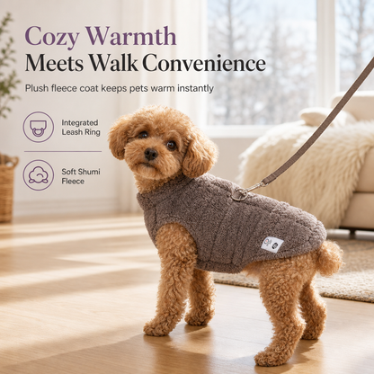 🦮Soft Fleece Pet Coat – Warm & Cozy Winter Jacket with Leash D-Ring for Small Dogs & Cats