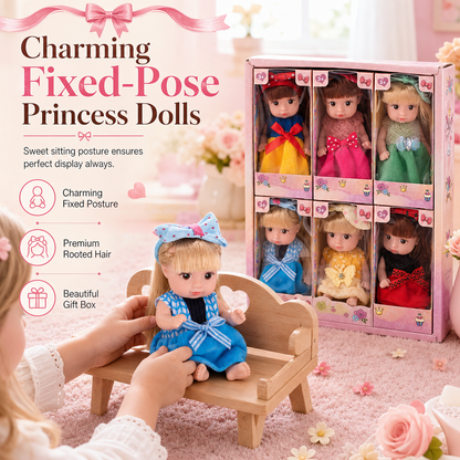 Mini Princess Dolls 6-Pack, Pocket Size Doll Figures, Soft Rooted Hair, Gift Box
